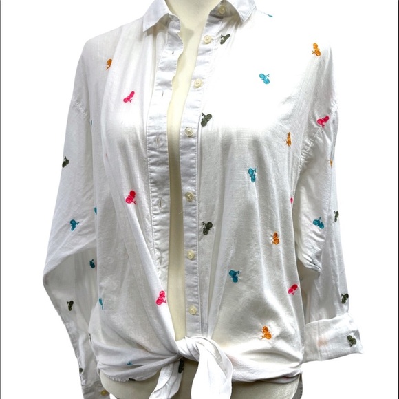 LOFT Cotton Embroidered Button Down Shirt Size Small - Picture 2 of 15